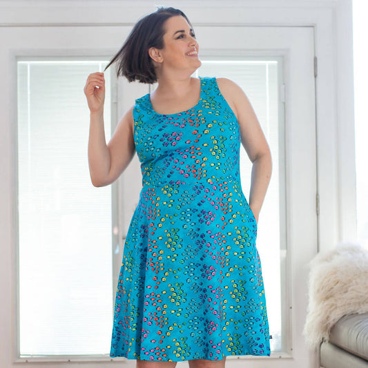 Adult "Summer School" Rainbows of Fish Sleeveless Dress with Pockets Princess Awesome & Boy Wonder