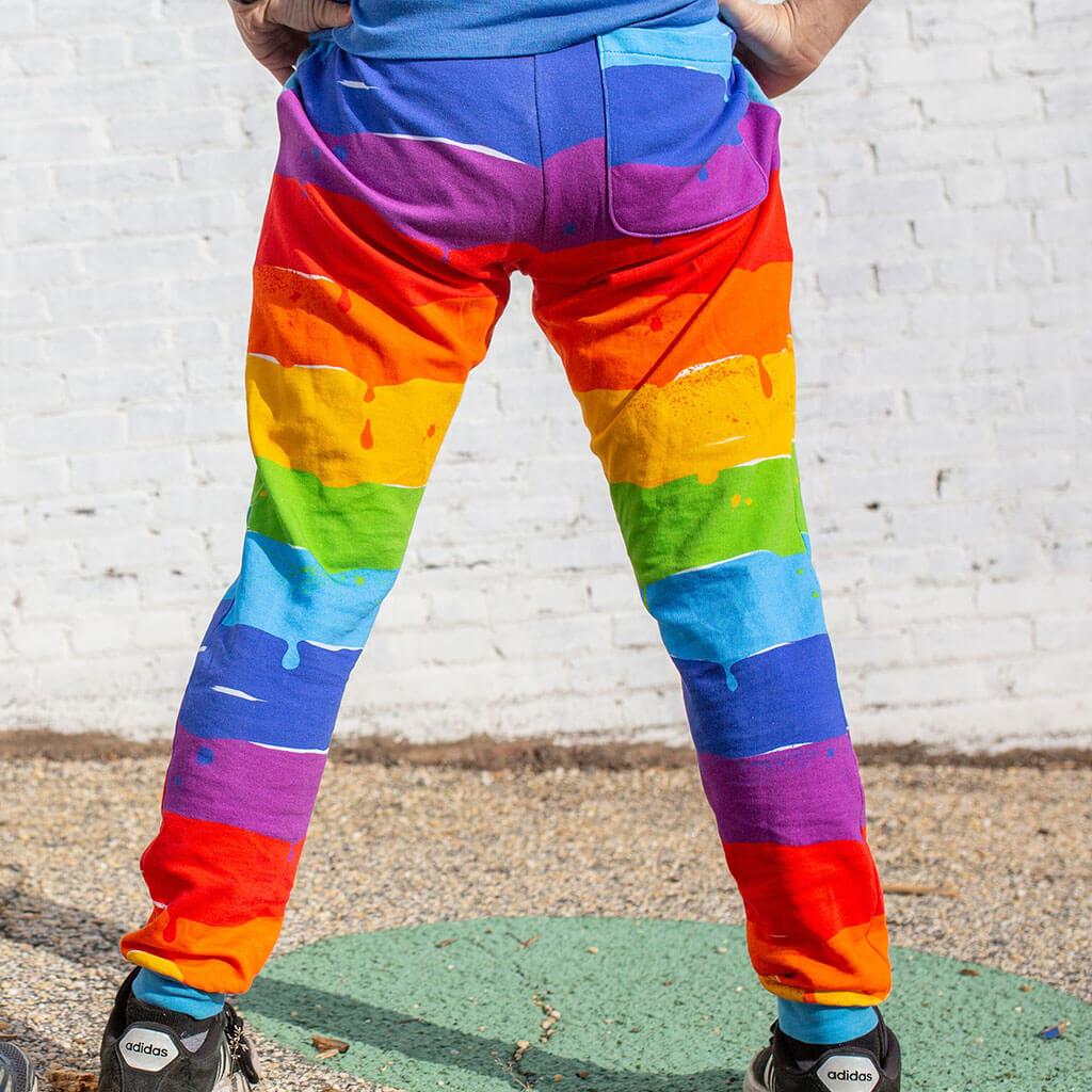 Adult "Paint the Town" Rainbow Fuzzy Fleece Joggers with Pockets Princess Awesome & Boy Wonder