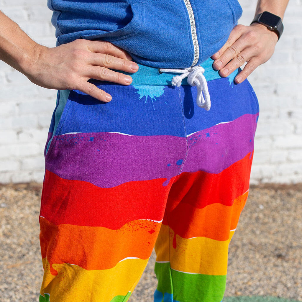 Adult "Paint the Town" Rainbow Fuzzy Fleece Joggers with Pockets Princess Awesome & Boy Wonder