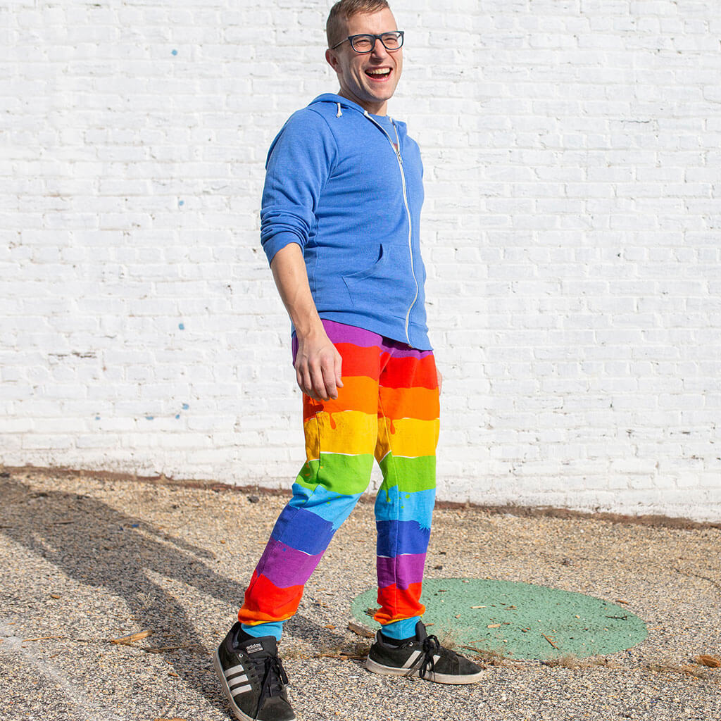 Adult "Paint the Town" Rainbow Fuzzy Fleece Joggers with Pockets Princess Awesome & Boy Wonder