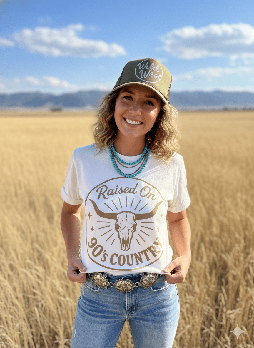 Raised On 90's Country Steer Skull Graphic Tee Wild Junkie