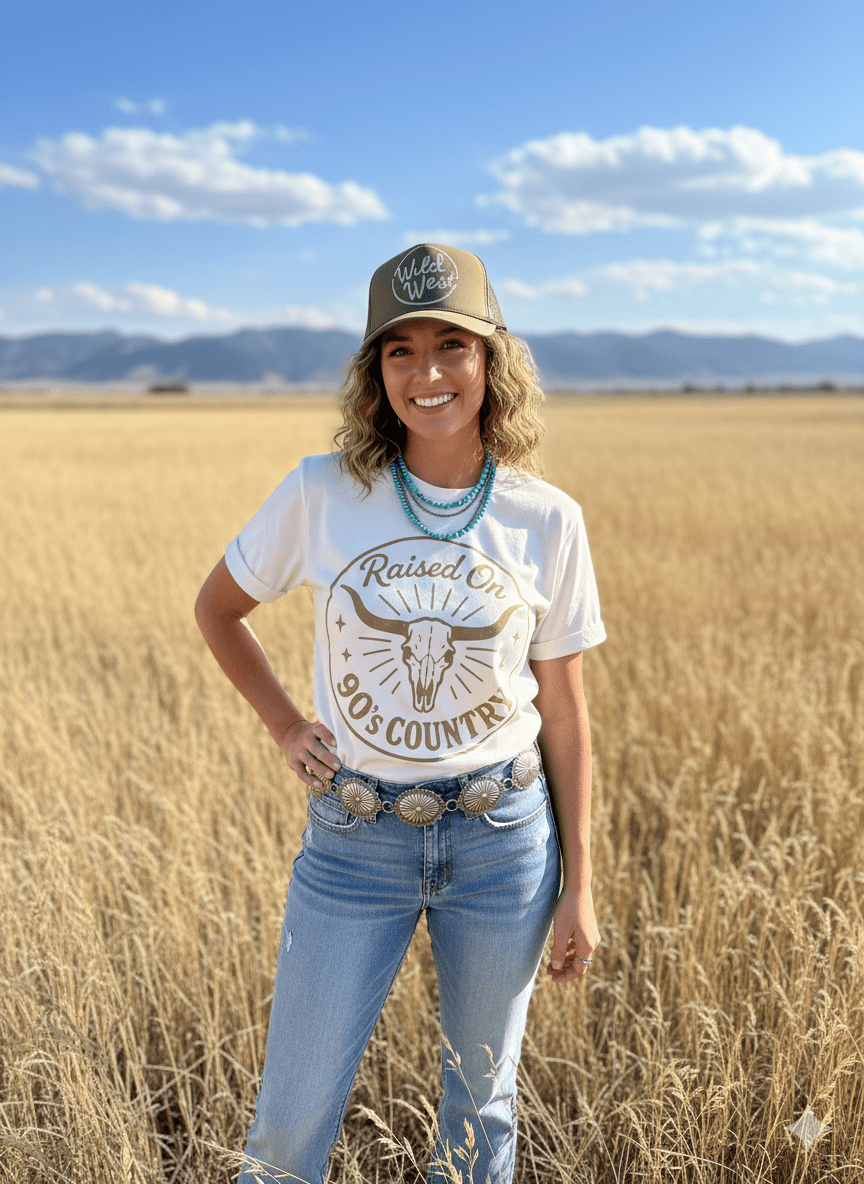 Raised On 90's Country Steer Skull Graphic Tee Wild Junkie