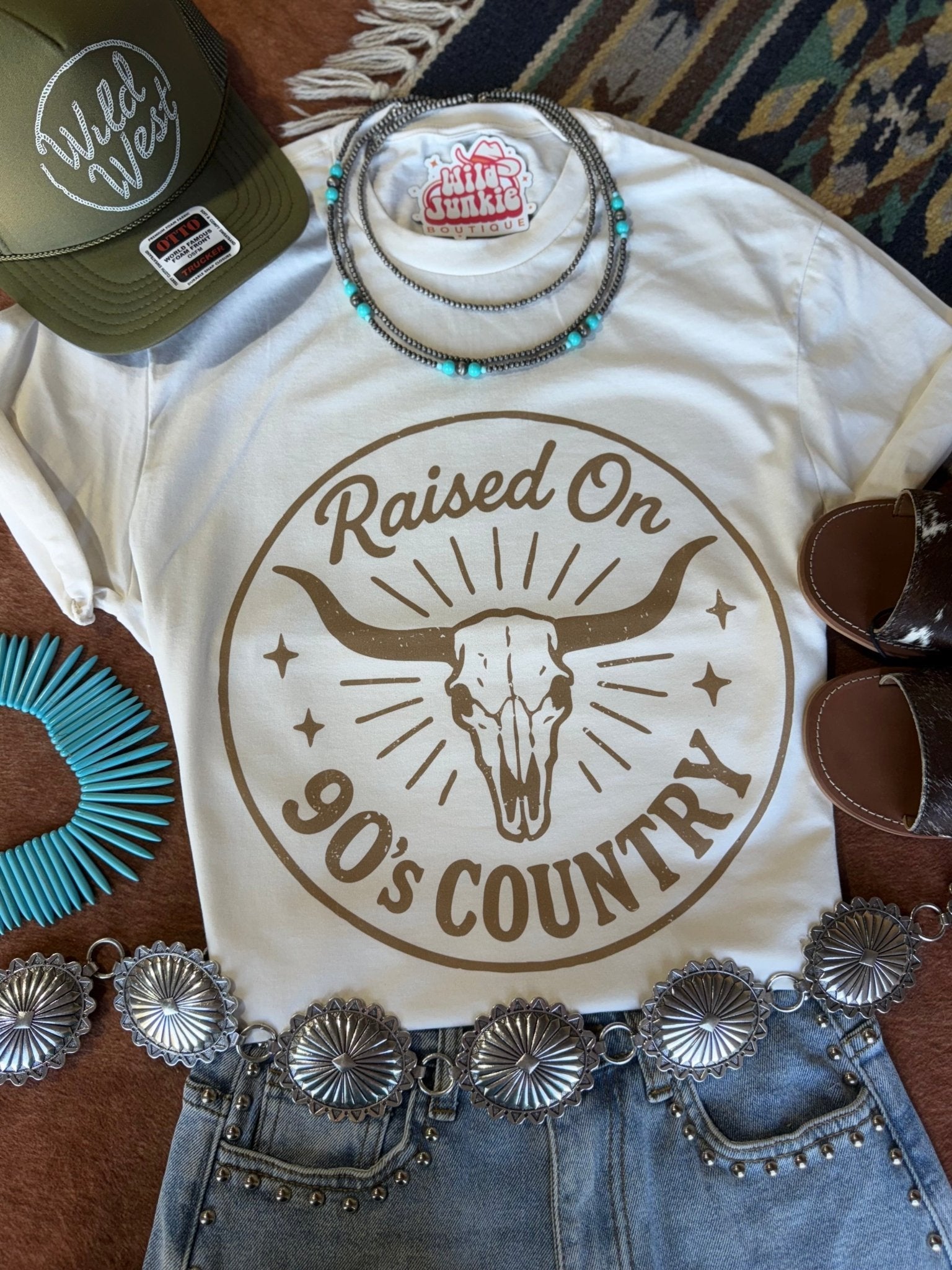 Raised On 90's Country Steer Skull Graphic Tee Wild Junkie