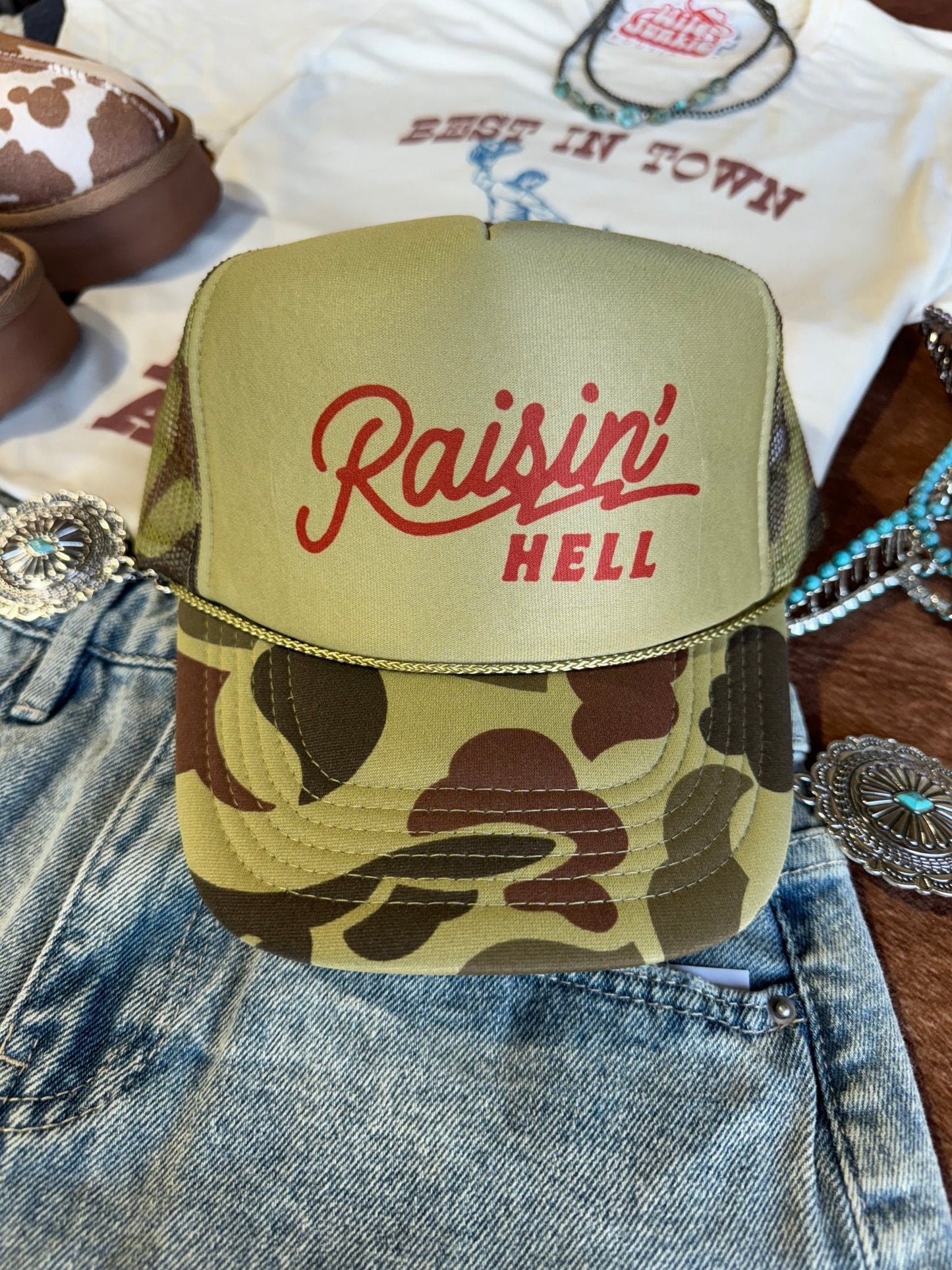 Raisin' Hell Green Camo Trucker Hat Wild Junkie