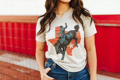 Raw Cut V-neck Texas Cowboy Graphic Tee Wild Junkie