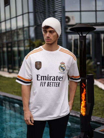 Real Madrid Oversized T-shirt with Logo - Lycra Blend Fabric for Comfort Withinblack