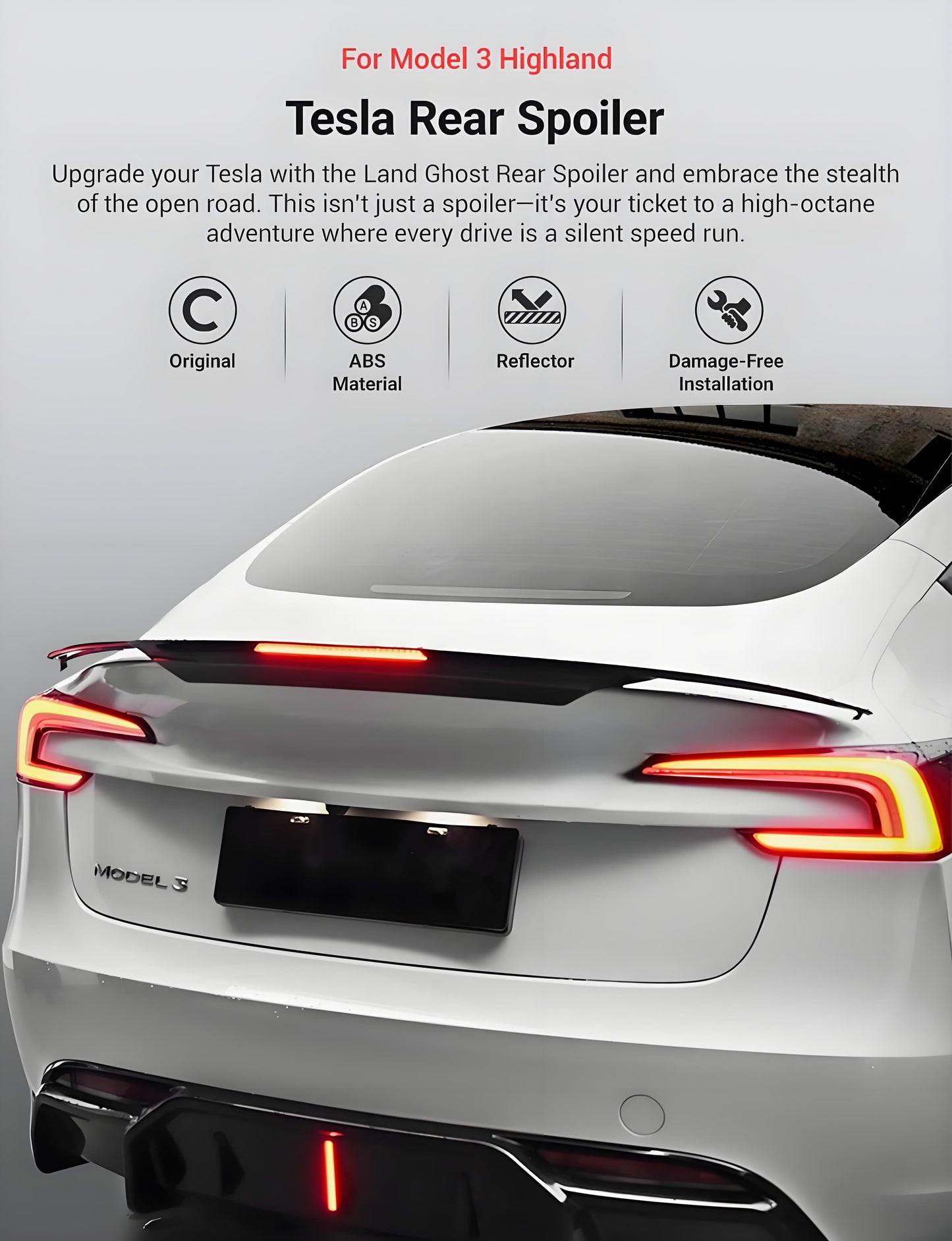 Rear Led Spoiler for Model 3 Highland / Model Y | TESERY Tesery Official Store