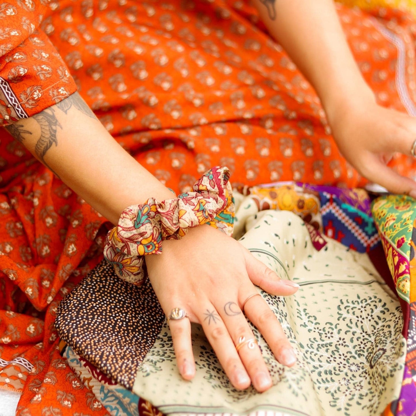 Colorful Reclaimed Sari Scrunchies 5-Pack