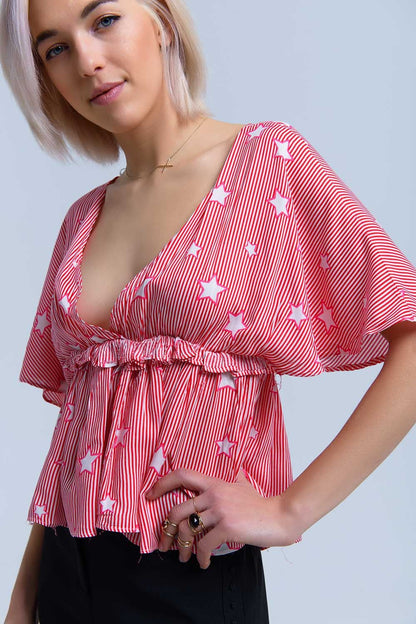 Red top with stars and ruffle Q2store