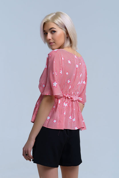 Red top with stars and ruffle Q2store
