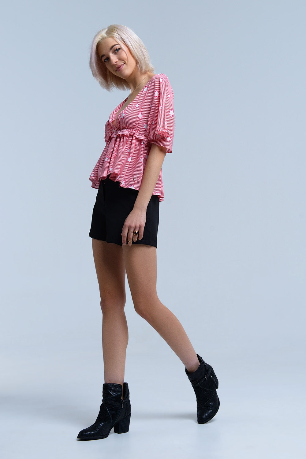 Red top with stars and ruffle Q2store