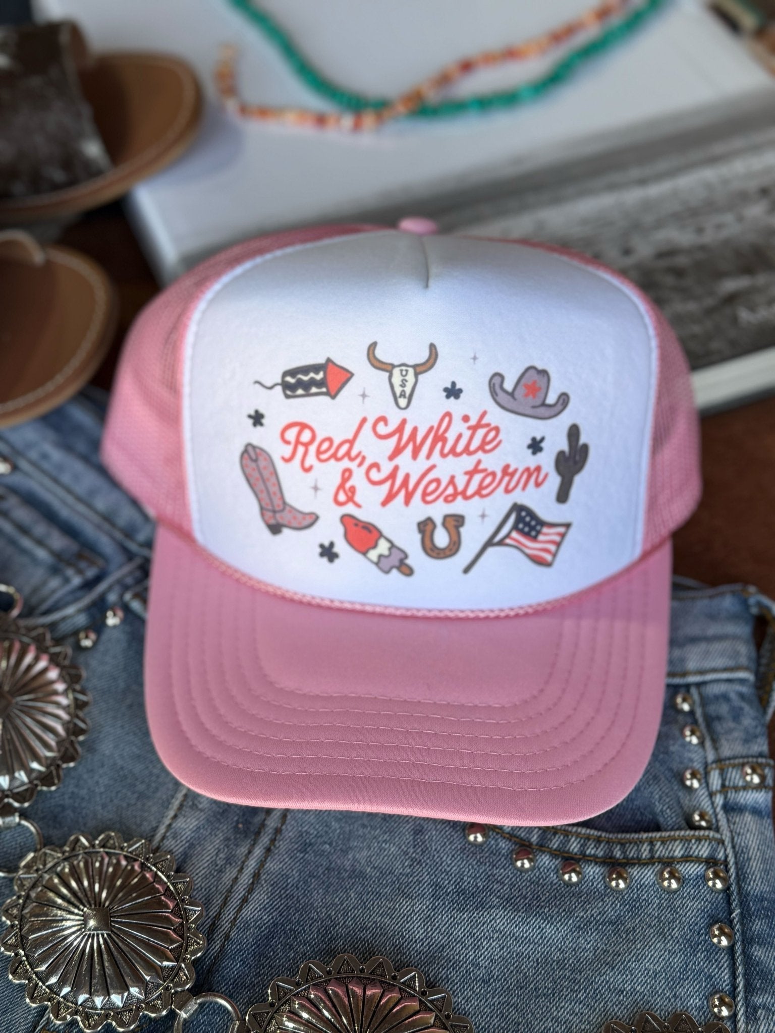 Red, White & Western Trucker Hat Wild Junkie