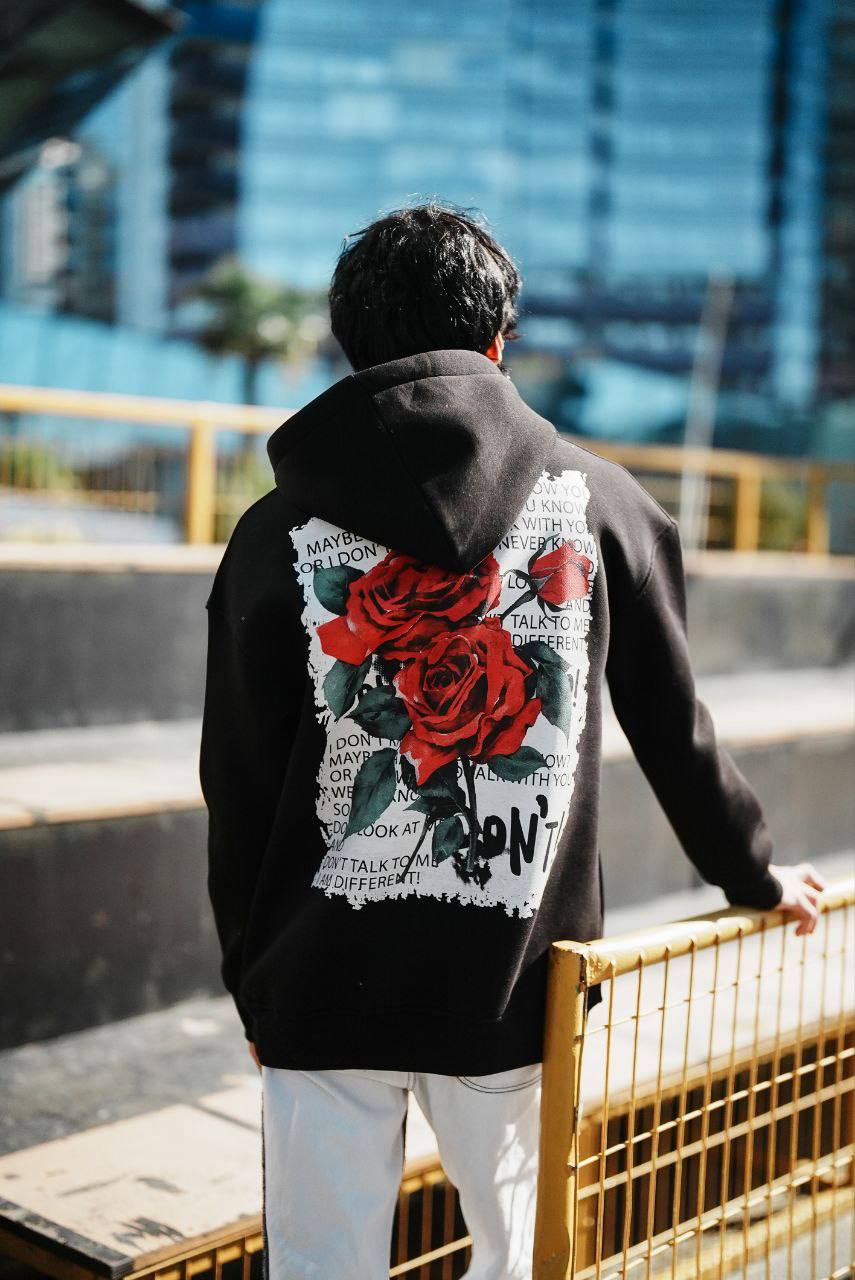 Oversize 'Red Roses' Graphic Hoodie - Dark Aesthetic Streetwear Sweatshirt Withinblack