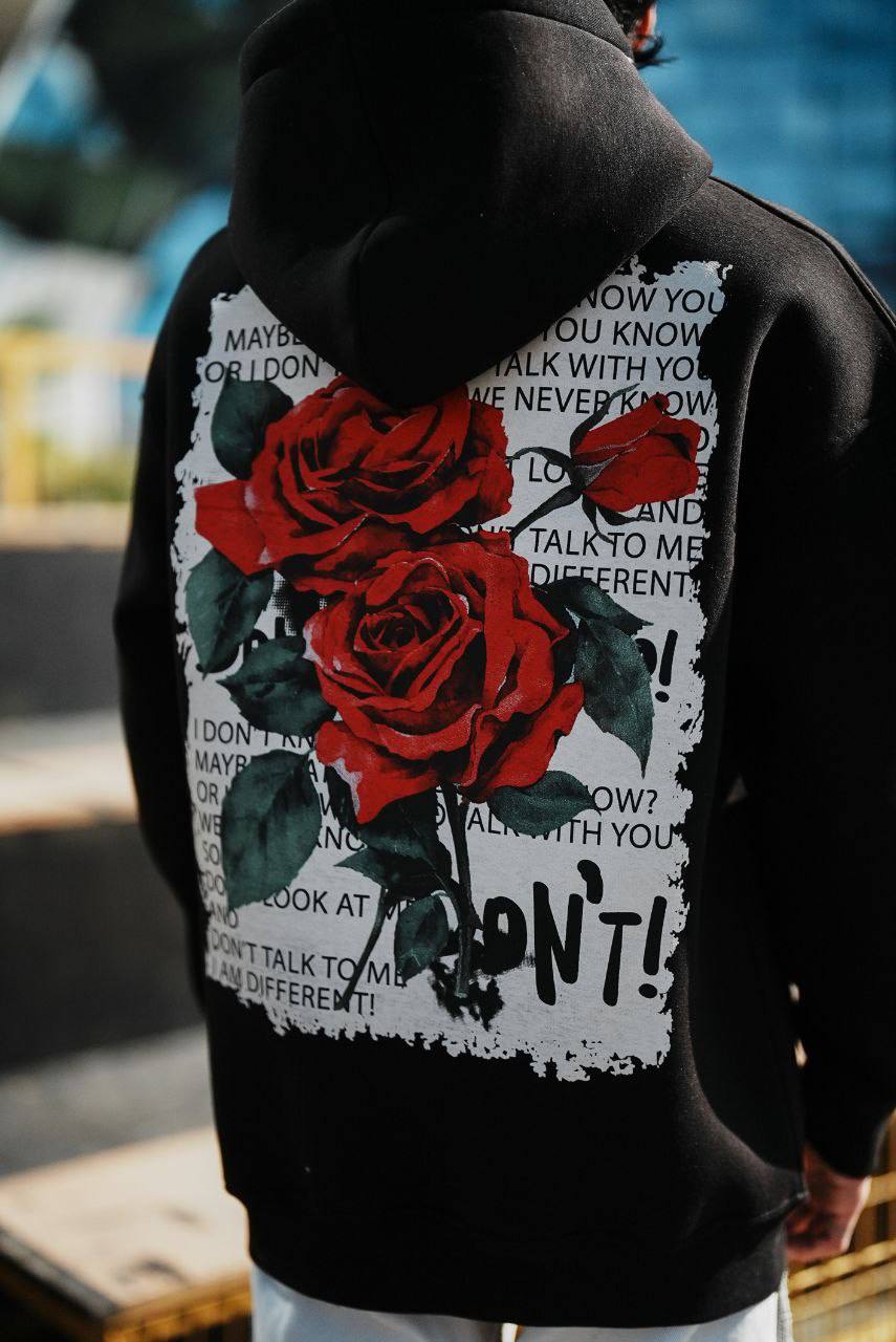 Oversize 'Red Roses' Graphic Hoodie - Dark Aesthetic Streetwear Sweatshirt Withinblack