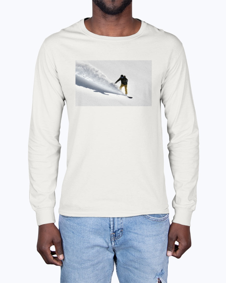 Powder Surfer, French Alps Snowboarder in the Powder, Moss Apparel, Unisex Long Sleeve T-Shirt Moss Apparel