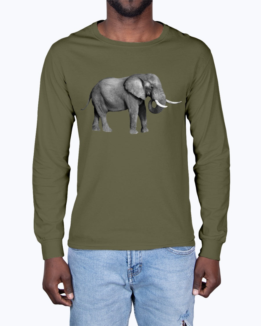 Grazing African Elephant, African Elephant, Elephant lovers, wildlife fans, Moss Apparel, Unisex Long Sleeve T-Shirt Moss Apparel