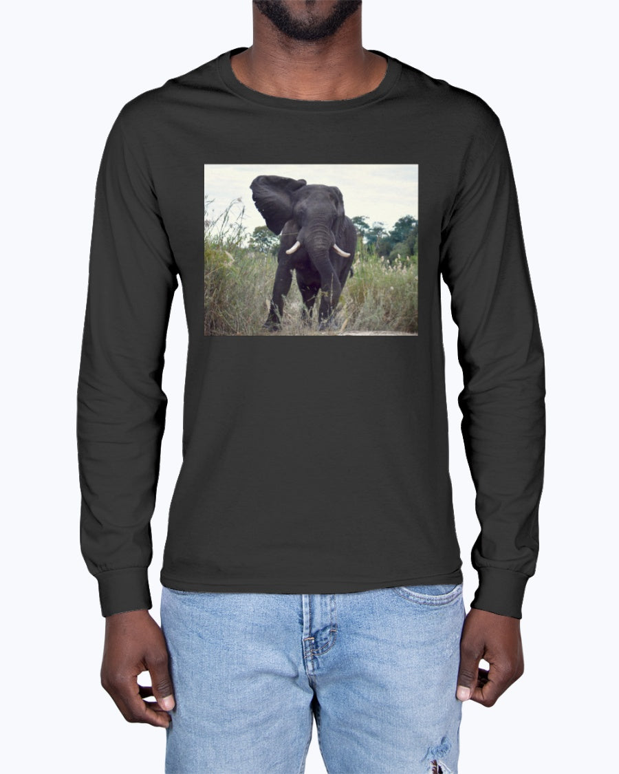 Defiant Elephant, Elephant conservation, animal fan, wildlife, Moss Apparel, Unisex Long Sleeve T-Shirt Moss Apparel
