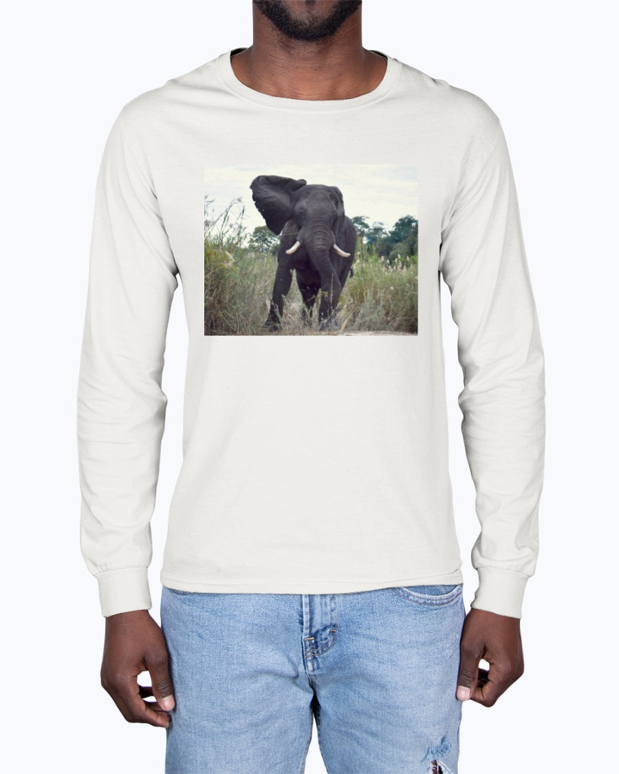 Defiant Elephant, Elephant conservation, animal fan, wildlife, Moss Apparel, Unisex Long Sleeve T-Shirt Moss Apparel