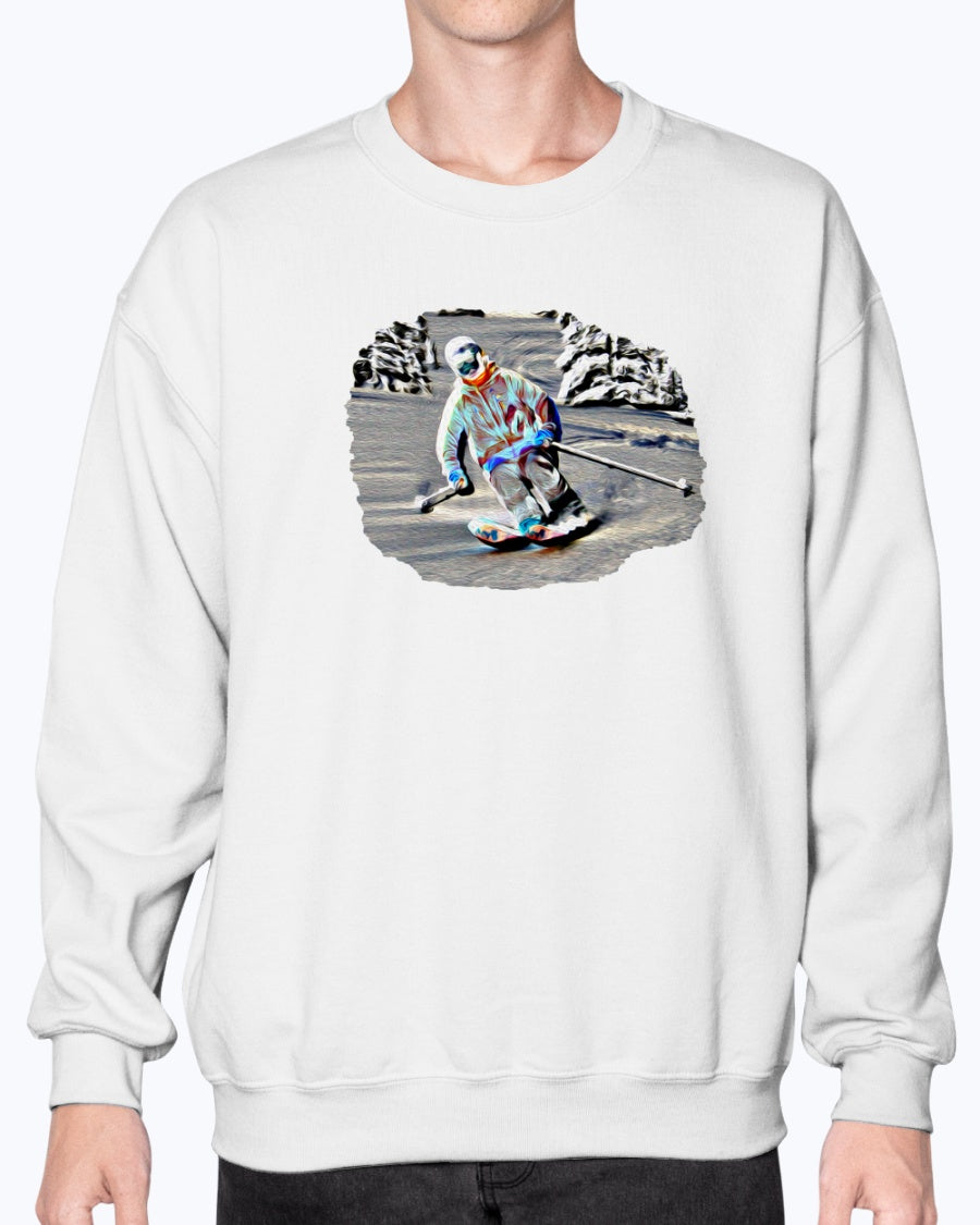 Forest Skier, Cozy Unisex Ski Apparel, Moss Apparel, Unisex Crewneck Sweatshirt Moss Apparel