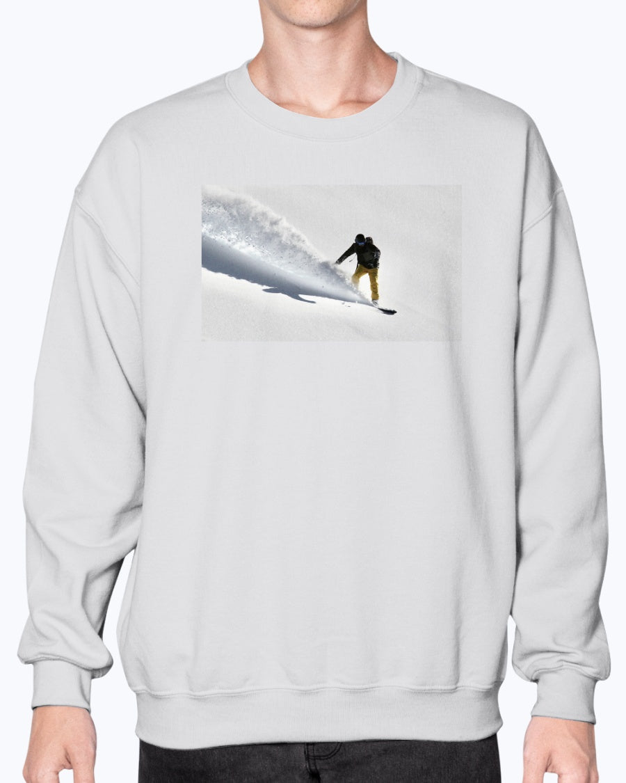 Powder Surfing, Snowboarder, Powder, Winter sport fun, Moss Apparel, Unisex Crewneck Sweatshirt Moss Apparel