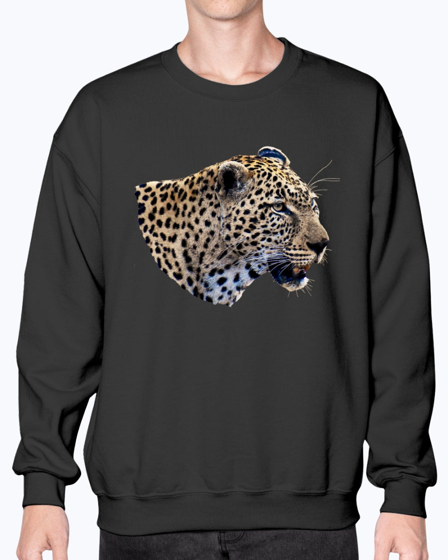 Leopard's Smile, Nature Lover's Cozy Apparel, cat lovers, wildlife fans, Moss Apparel, Unisex Crewneck Sweatshirt Moss Apparel