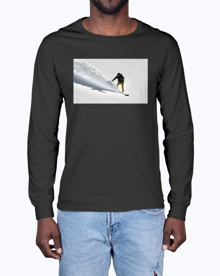 Powder Surfer, French Alps Snowboarder in the Powder, Moss Apparel, Unisex Long Sleeve T-Shirt Moss Apparel
