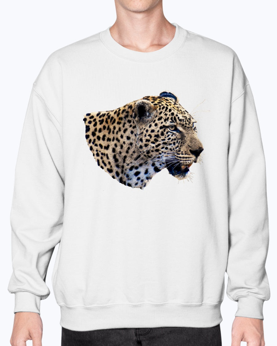 Leopard's Smile, Nature Lover's Cozy Apparel, cat lovers, wildlife fans, Moss Apparel, Unisex Crewneck Sweatshirt Moss Apparel