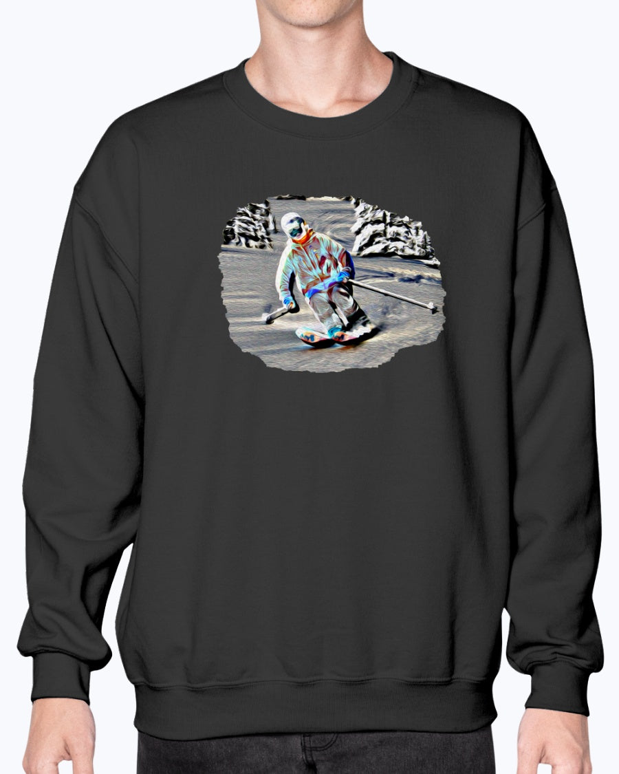 Forest Skier, Cozy Unisex Ski Apparel, Moss Apparel, Unisex Crewneck Sweatshirt Moss Apparel