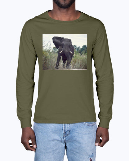 Defiant Elephant, Elephant conservation, animal fan, wildlife, Moss Apparel, Unisex Long Sleeve T-Shirt Moss Apparel