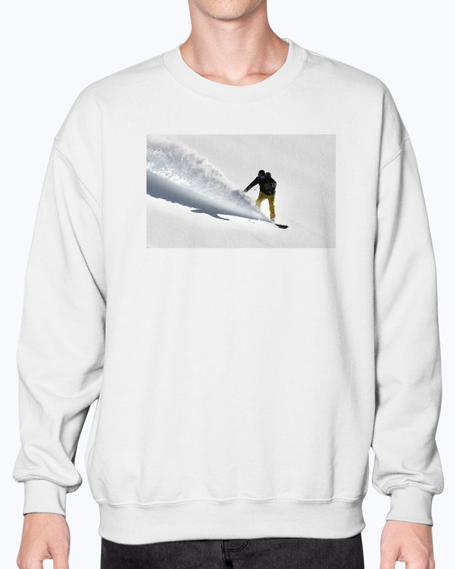 Powder Surfing, Snowboarder, Powder, Winter sport fun, Moss Apparel, Unisex Crewneck Sweatshirt Moss Apparel