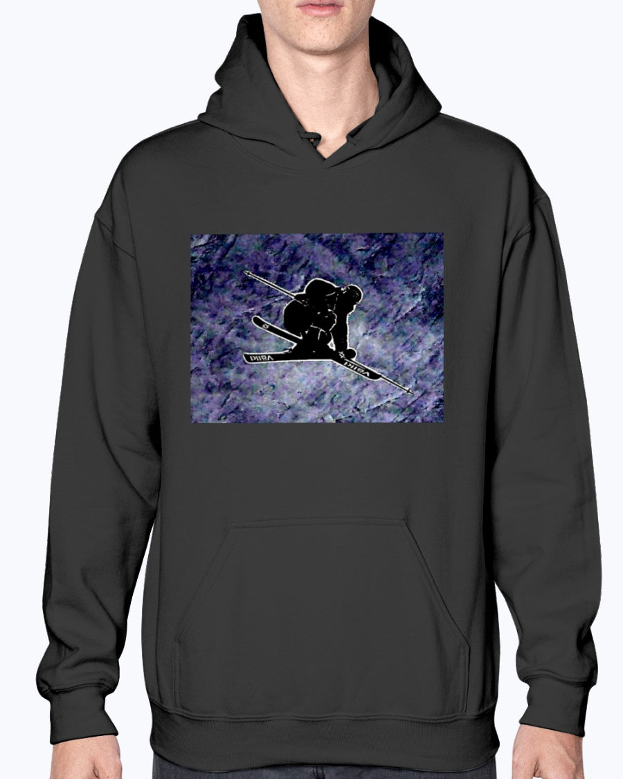 Big Air Skier Graphic, Volkl skier, Moss Apparel, Unisex Hoodie Moss Apparel