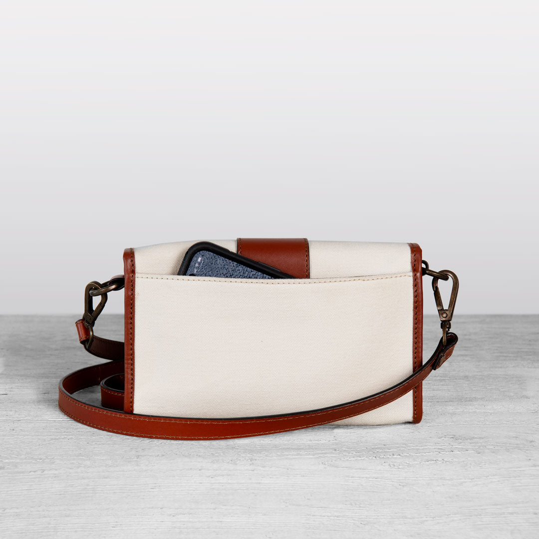 Dalton - Horse Bit Crossbody Luxury Leather Handbag in Cognac on Ivory Urban-Equestrian