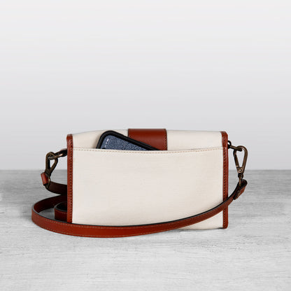 Dalton - Horse Bit Crossbody Luxury Leather Handbag in Cognac on Ivory Urban-Equestrian