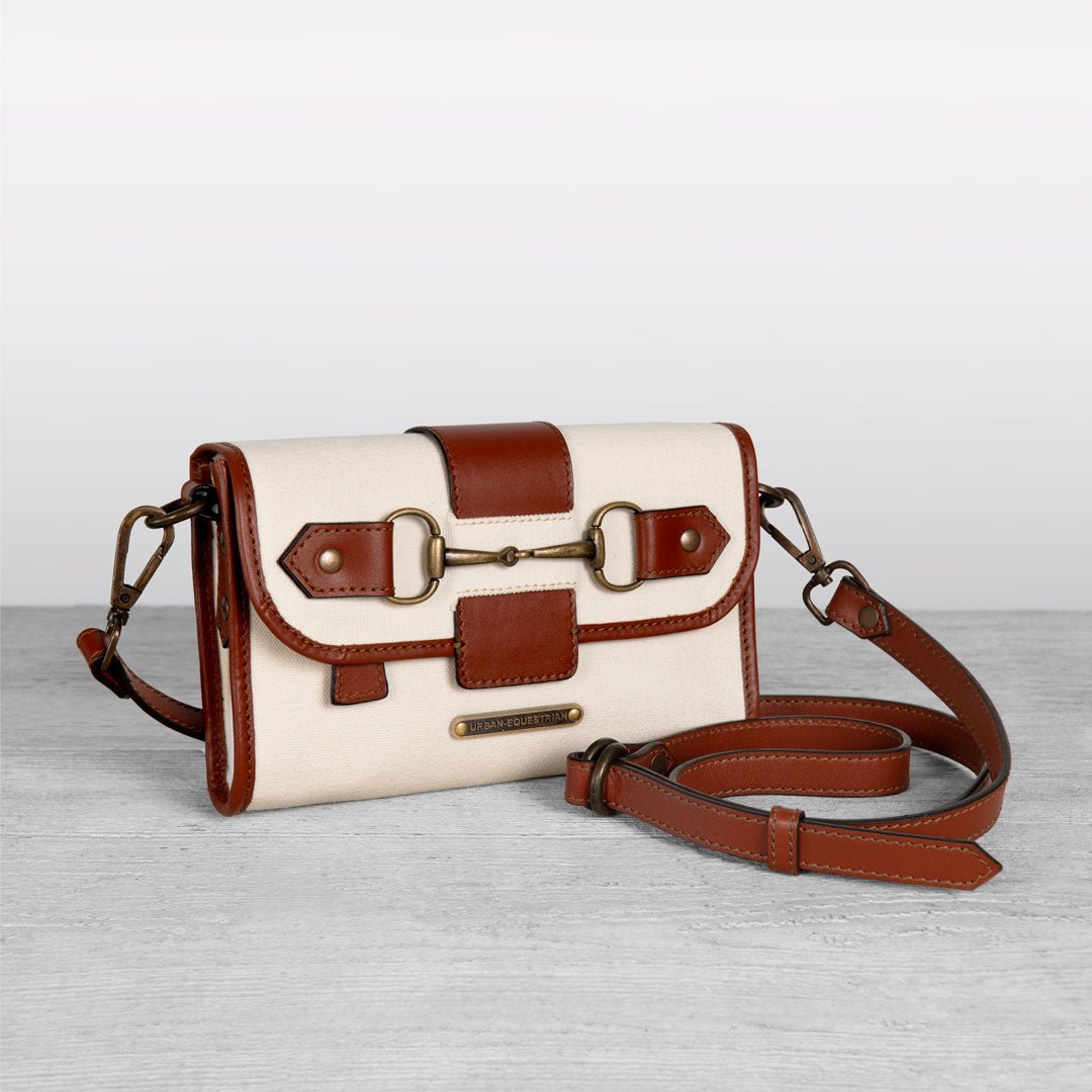 Dalton - Horse Bit Crossbody Luxury Leather Handbag in Cognac on Ivory Urban-Equestrian