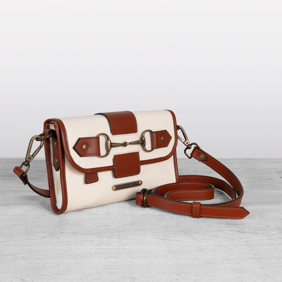 Dalton - Horse Bit Crossbody Luxury Leather Handbag in Cognac on Ivory Urban-Equestrian