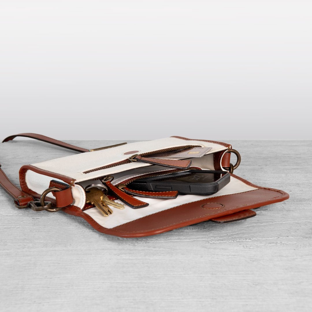Dalton - Horse Bit Crossbody Luxury Leather Handbag in Cognac on Ivory Urban-Equestrian
