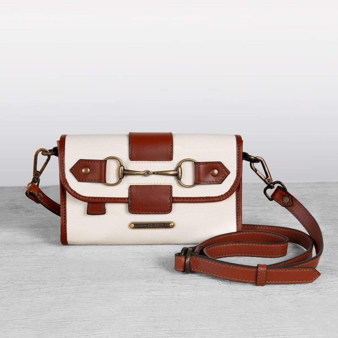 Dalton - Horse Bit Crossbody Luxury Leather Handbag in Cognac on Ivory Urban-Equestrian