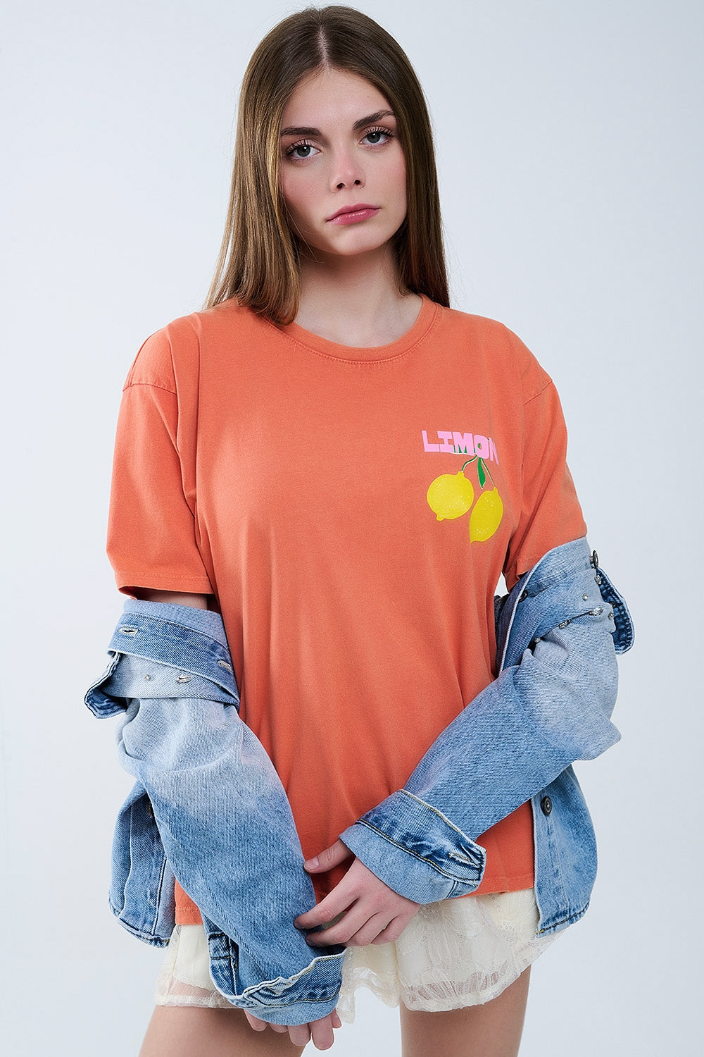 relaxed orange t-shirt with lemon print Q2store