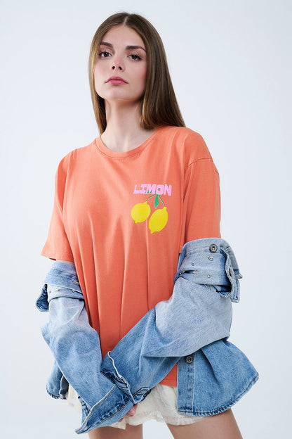 relaxed orange t-shirt with lemon print Q2store