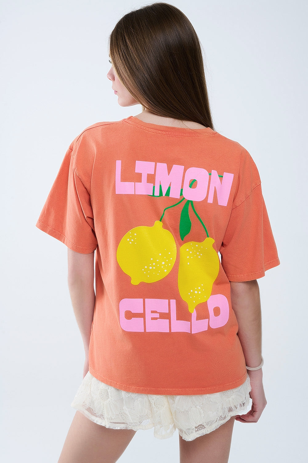 relaxed orange t-shirt with lemon print Q2store