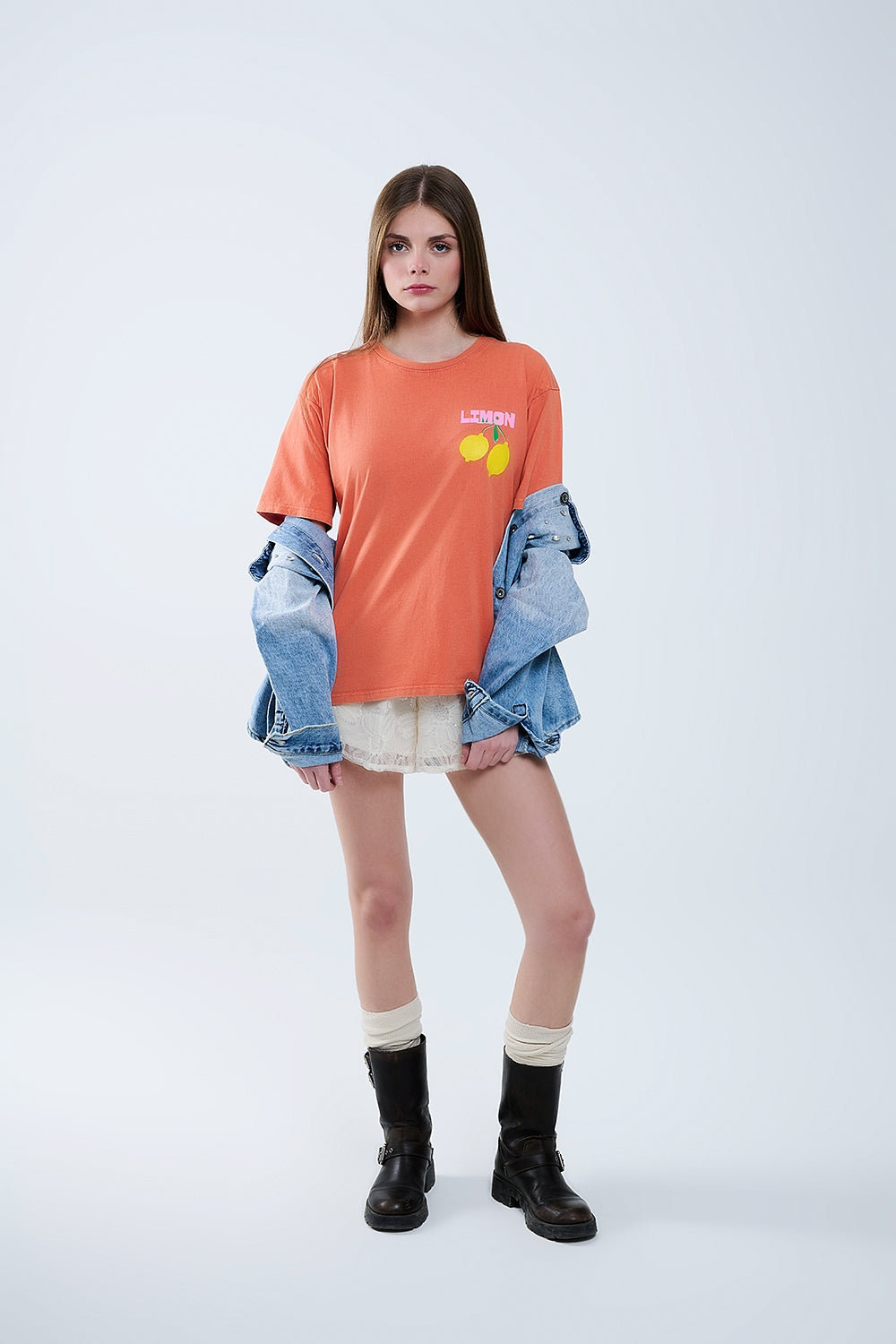 relaxed orange t-shirt with lemon print Q2store