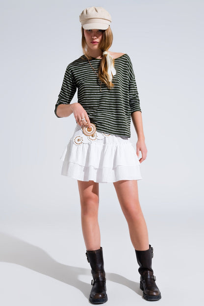 Relaxed striped T-shirt in khaki with open back detail Q2store