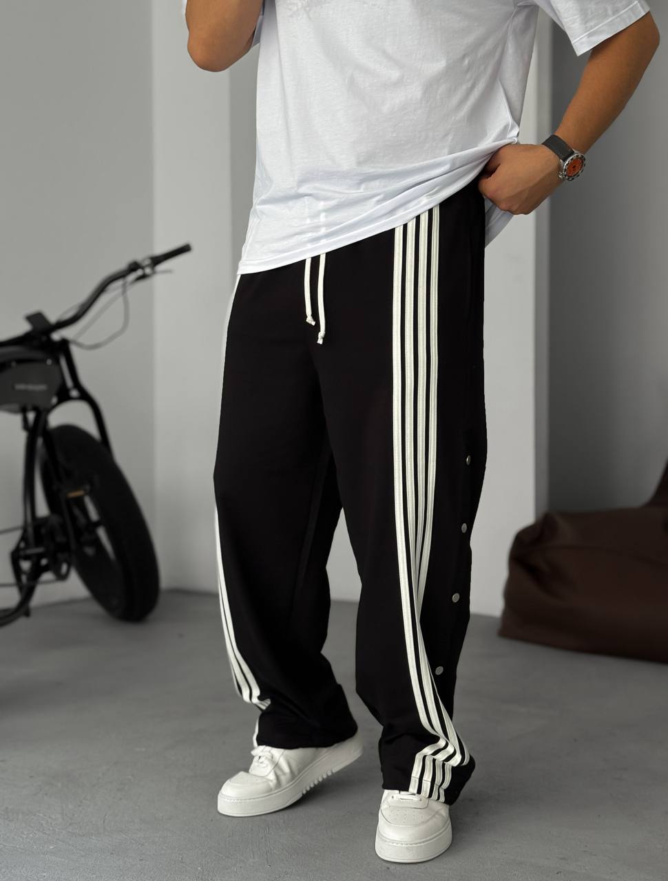 Unisex Oversize Tearaway Track Pants with Side Stripes Withinblack