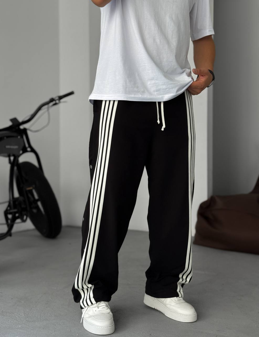 Unisex Oversize Tearaway Track Pants with Side Stripes Withinblack