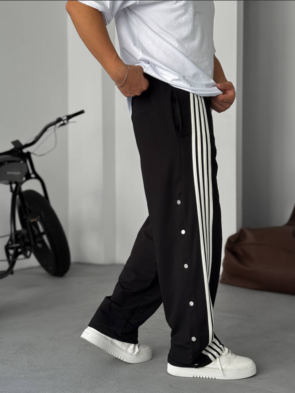 Unisex Oversize Tearaway Track Pants with Side Stripes Withinblack