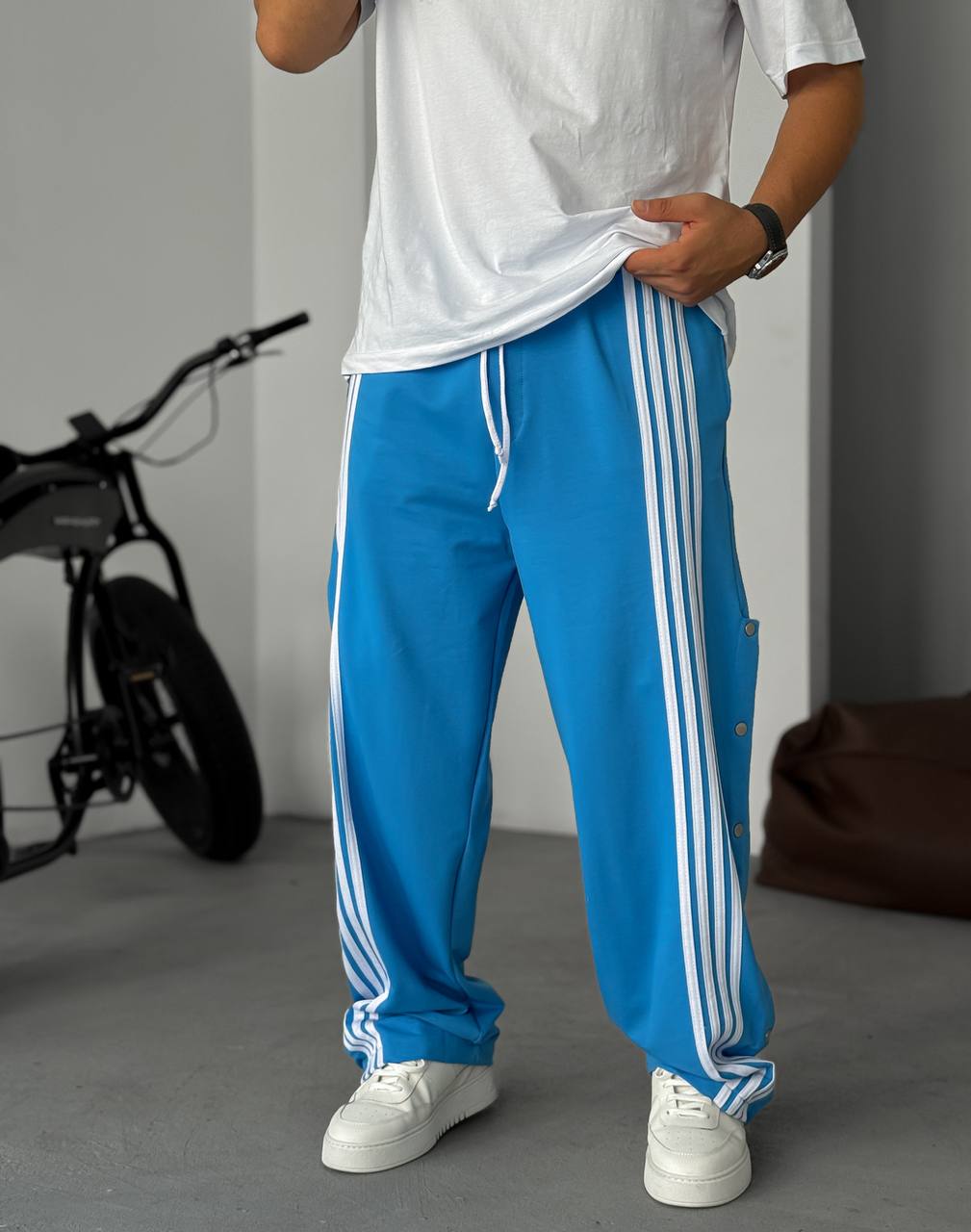 Unisex Oversize Tearaway Track Pants with Side Stripes Withinblack