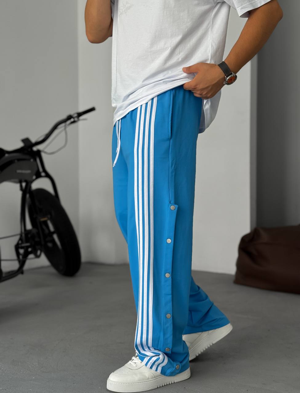 Unisex Oversize Tearaway Track Pants with Side Stripes Withinblack