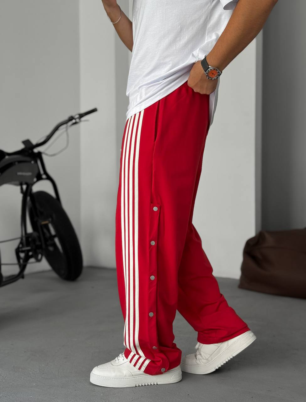 Unisex Oversize Tearaway Track Pants with Side Stripes Withinblack