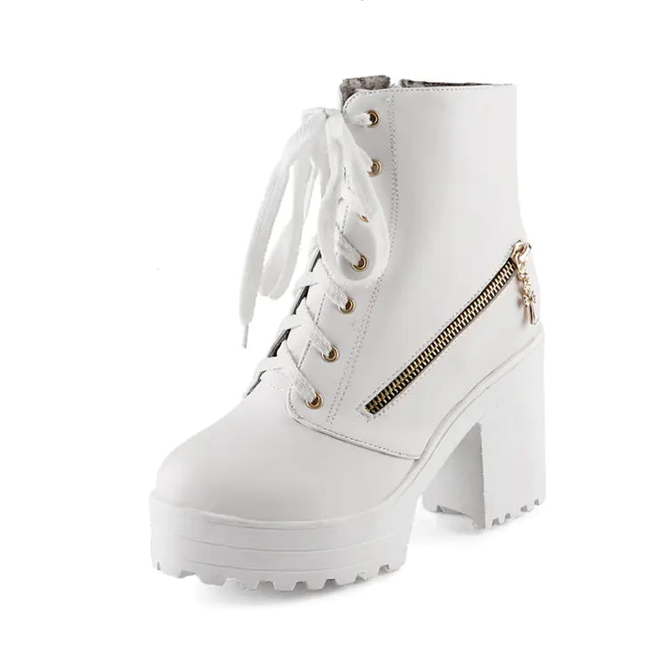 Women's Vintage Martin Ankle Boots with Chunky Heels