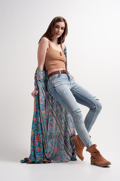 Rib crop top in beige Q2store